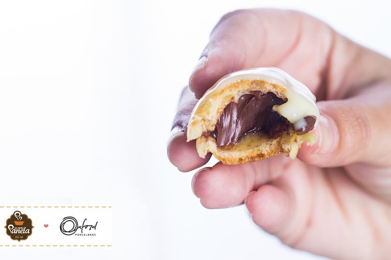 mini eclair de nutella com chocolate branco