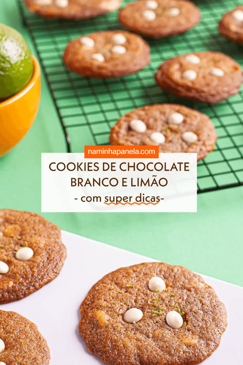 Cookies de chocolate branco e limão